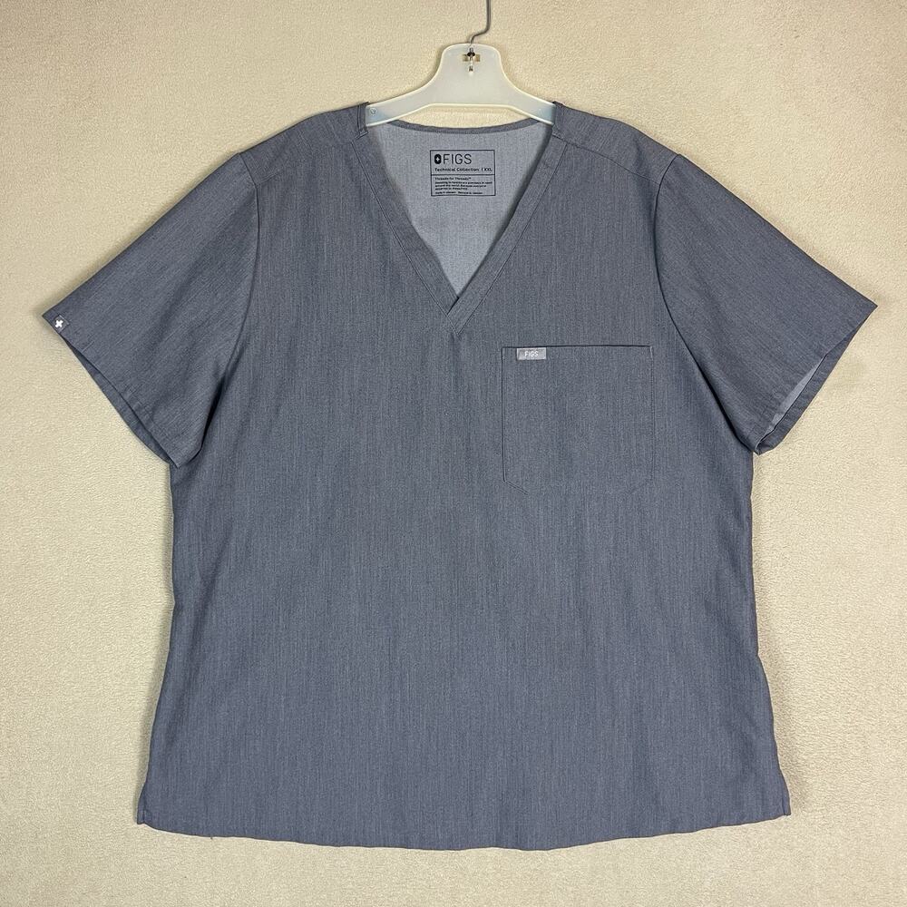 Figs Scrub Top Womens XXL Gray Catarina One Pocket V Neck‎ Short Sleeve Classic
